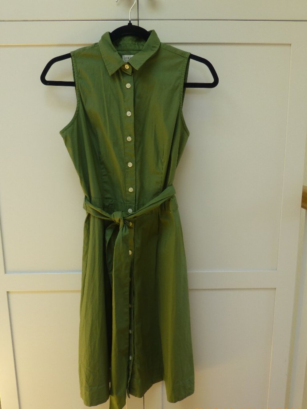 J Crew Olive Green Shirtdress Sleeveless Dress Tie Waist Sash Size 2  A0046